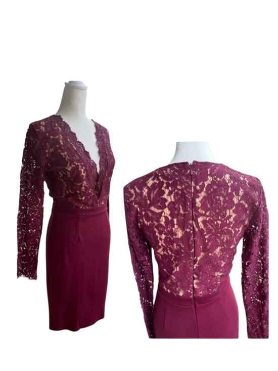 Lulus Dresses & Skirts - Lulu's Burgundy Lace Long Sleeve Dress. Deep V-neck. EUC. Medium.